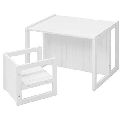 roba Grupo de Asiento de Estilo rústico para niños, 1 Taburete y un Banco para niños Convertible a la Mesa, Color Blanco