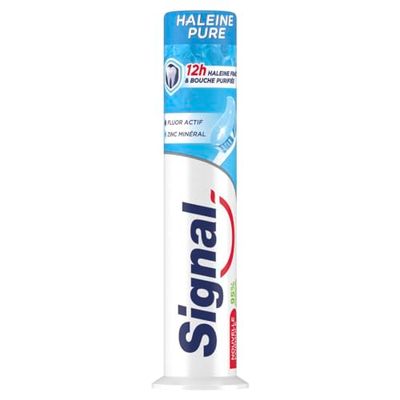 SIGNAL - Dentifrice Haleine Pure doseur - 12h d'haleine fraiche - Bouche purifiée - 95% d'ingrédients d'origine naturelle - 100ml