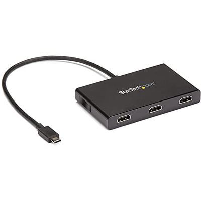 StarTech.com Adaptador USB-C Multimonitor de 3 Puertos, Hub Concentrador MST USB Tipo C a 3 Puertos HDMI, Divisor Splitter Multiplicador HDMI Triple 1080p 60Hz, Solo para Windows (MSTCDP123HD)