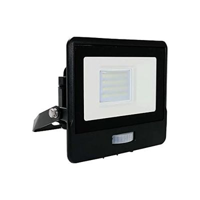 V-TAC Faro LED da Esterno con Chip Samsung 10W con Sensore PIR di Colore Nero Impermeabile, Luce Bianco Caldo