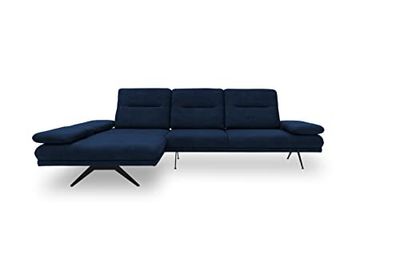 DOMO Collection Sofá esquinero Cervo, sofá esquinero en Forma de L, Muebles de Esquina en Tela de Terciopelo y función de reposabrazos y Respaldo, Ajuste de Profundidad del Asiento, sofá Azul Marino,