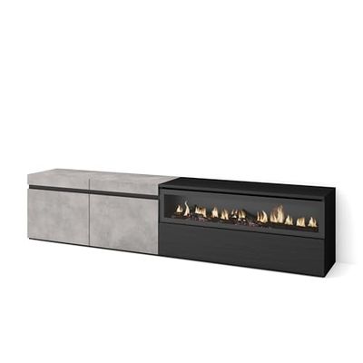 Skraut Home | TV-Meubel, Lowboard | Woonkamer, Eetkamer | 200x45x35cm | Voor tv's tot 80" | Elektrische haard | Moderne stijl | Cement