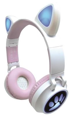 Lexibook, Casque sans Fil 2-en-1 avec Oreilles de Chat, Effets Lumineux, Son stéréo, avec et sans Fil, Pliable, réglable, lumières LED, Rechargeable, HPBTKT