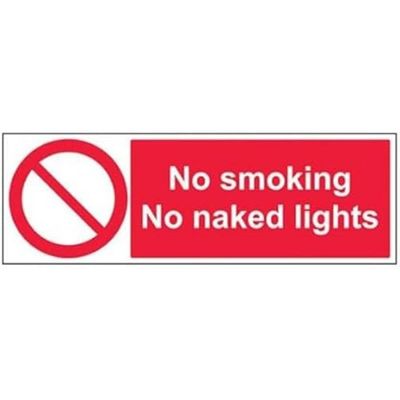 VSafety 57012BP-S "No Smoking/No Naked Lights" förbudsskylt, självhäftande, landskap, 600 mm x 200 mm, röd