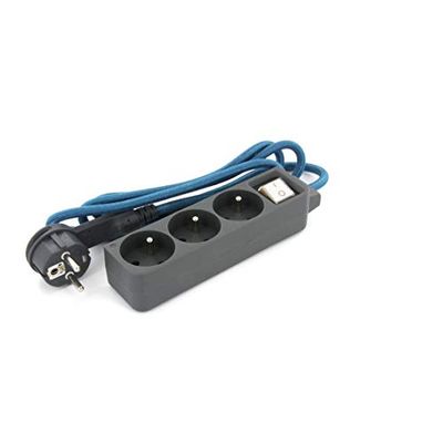 CHACON Base Mini de diseño 3 x 16 A con Cable Textil Azul - 1,5 m