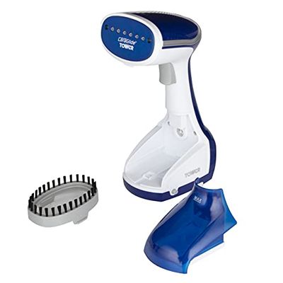 Tower Ceraglide T22014BLU Portable/Travel Garment Steamer with Ceramic Soleplate, Measuring Jug, Brush Attachment, 1000W, Blue and White