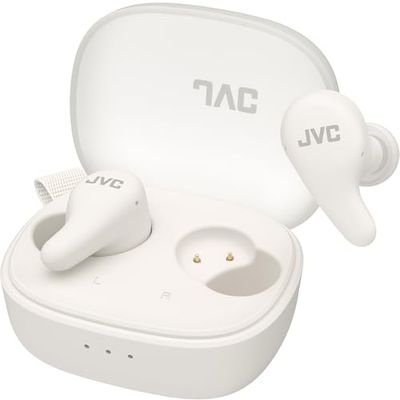JVC Gumy Premium Auriculares Bluetooth True Wireless con Cancelación de Ruido, Bluetooth 5.4, Modo Ambiente, Baja Latencia, 26h batería, Estuche Translúcido USB-C, Blanco Coconut - HA-A23T-W