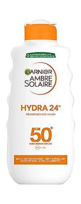 Garnier Ambre Solaire Hydra 24H solskyddsmjölk SPF 50+, snabbabsorberande, icke-fet, vattentät, 200 ml