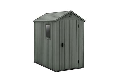KETER Abri de Jardin Darwin 4 x 6 Vert en résine Effet Bois pour terrasse abri extérieur Haute résistance EVOTECH Double Couche structurelle 126 x 185 x 205 cm