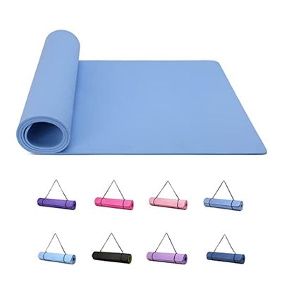 Good Nite Yogamat Oefenmatten Workout Pilates Fitness Mat voor Vrouwen Mannen Antislip Dikke 6mm Hoge Dichtheid Gymnastiekmatten met Draagriem Tpe 183 x 61 x 0,6 cm (Hemelsblauw)
