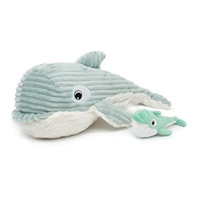 Ptipotos by Les Déglingos - Morphalou de Orque moeder en haar baby - knuffeldier voor baby's - pluche baby - cadeau voor geboorte - 24 cm - mintgroen