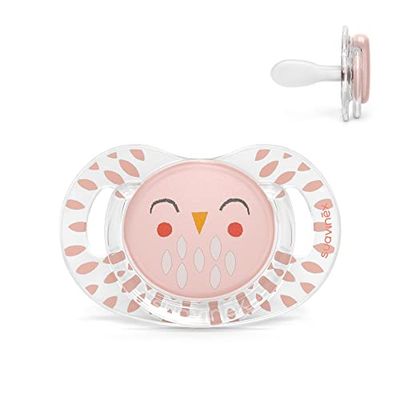 Suavinex, Sucette pour Bebés +18 Mois. Tétine Symétrique SX Pro en Silicone. Tétine plus Plate et Flexible, Réversible. Bonhomia, Rose