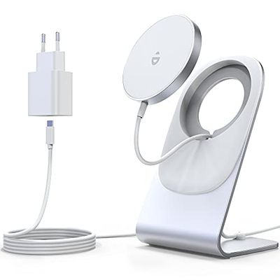 Magnetische draadloze oplader voor iPhone 12 serie -【met PD 20W USB C adapter + Mag-Safe lader 】 Converteerbaar snel draadloos laadstation/pad met 1,5 m USB-C kabel voor iPhone 12 Po Max Mini