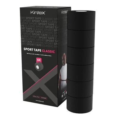 Kintex 6 rollos de esparadrapo deportivo, 3,8 cm x 10 m, esparadrapo rígido no elástico, para fijar y estabilizar articulaciones, esparadrapo para dedos, vendaje adhesivo (Negro)