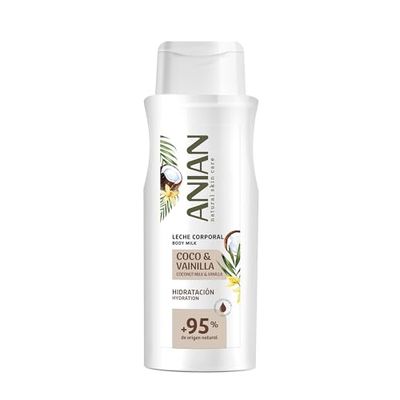 ANIAN - Latte Corporale Cocco e Vaniglia, 500 ml, con Burro di Karité e Allantoina, Nutre e Idratare senza Sensazione Grassa, Aroma Dolce, Pelle Morbida e Tersa, +95% Ingredienti di Origine Naturale