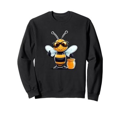 Cool Cartoon Bee with Honey Pot and Sunglasses Sweatshirt
