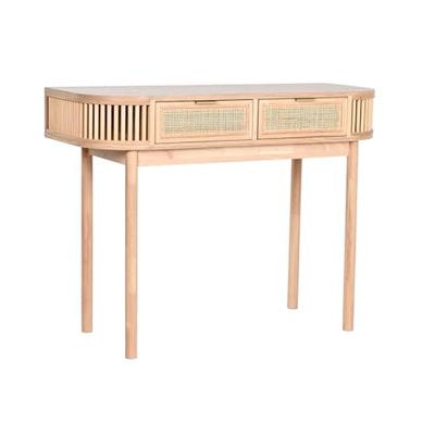 Home ESPRIT Consoletafel, geel, goud, rotan, dennenhout, 100 x 40 x 76 cm