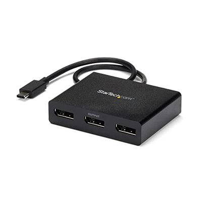 StarTech.com Adaptador USB-C Multimonitor de 3 Puertos, Hub Concentrador MST USB Tipo C a 3 Puertos DisplayPort 1.2, Divisor Splitter Multiplicador DP Triple 1080p, Solo para Windows (MSTCDP123DP)