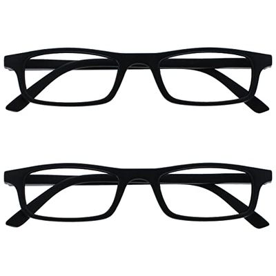 OPULIZE Ted Gafas de Lectura Pack de 2 Estrechas y Ligeras Negro Mate Bisagras con Muelle Resistentes a los Arañazos Hombre Mujer RR17-1 +1.00
