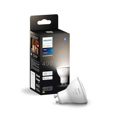Philips Hue White, Faretto LED Smart GU10, Luce Bianca, 400lm, Compatibile con Bluetooth, controllo vocale con Alexa, Apple Home e Google Assistant