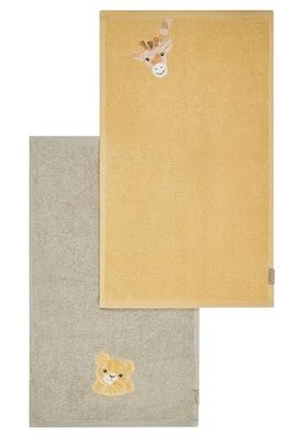 Sterntaler Asciugamano per bambini, confezione doppia, giraffa e leone, 50 x 30 cm, asciugamano in cotone assorbente con bellissimi bordi intrecciati, graziose applicazioni per neonati e bambini