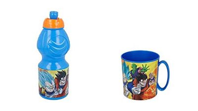 ALMACENESADAN 4810, Pack retour à l'école Dragon Ball; composé de tasse micro-ondes 350 ml et bouteille d'eau 400 ml, produit réutilisable, sans BPA