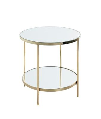 HAKU Möbel Sidobord mässingspläterad, Metall, spegel 5 mm - Storlek: H 46 cm x Ø 45 cm, Stil: Art déco