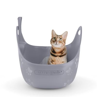 LitterLocker LitterBox Grey - Bandeja de Arena para Gatos, diseño Elegante y práctico, fácil Vaciado, Incluye Pala