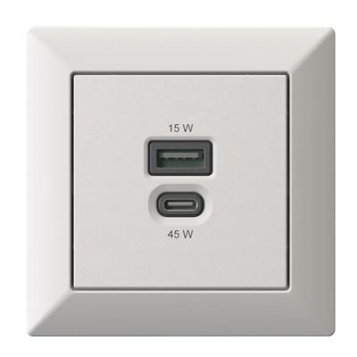 Stazione di ricarica USB da incasso, caricatore USB-C 45 watt + USB-A 15 watt, bianco opaco