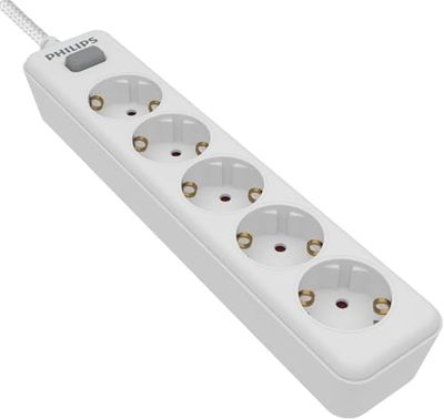 Philips SPN1142WA/10 - Multipresa a 4 prese Schuko, interruttore on/off, cavo di alimentazione intrecciato 2 metri (alta resistenza) - Colore bianco