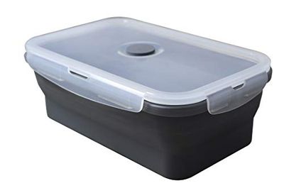 Fackelmann Fiambrera Plegable Térmica para Comida Caliente y Fría, Silicona con cierres herméticos, resistente a 230ºC, apto para microondas, frigorífico y congelador, gris y transparente,1200ml, 1ud.