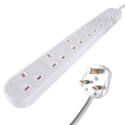 connektgear 5m 6 Way Power Extension Block - UK Plug to 6 x UK Sockets - White
