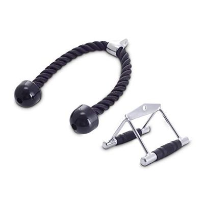 Ultrasport Roddgrepp och Triceps Rope Grip Set kompletterar Kraftställ med kabeldragsystem för att utöka dina träningsvarianter med halkfria grepp Svart/Silver