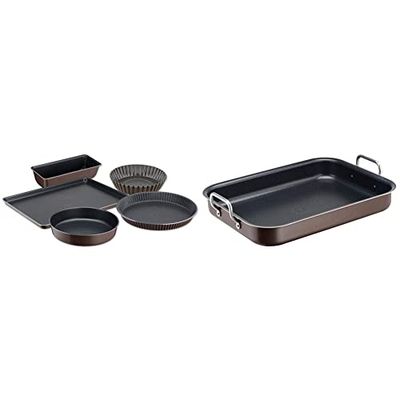 Tefal Perfectbake Set 5 Moules Tarte 30 cm Manqué 24 cm Cake 28 cm Quatre Quarts 26 cm Plaque Pâtisserie 38 x 28 cm Moule à Gâteau Antiadhésif & Success Plat à Four Professionnel Anses Aluminium