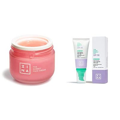 3INA MAKEUP - The Sorbet Cream + The Every Single Day SPF50 - Crema Facial Hidratante con Niacinamida - Protector Solar Facial SPF 50 con Ácido Hialurónico - Todo Tipo de Pieles - Vegan - Cruelty Free