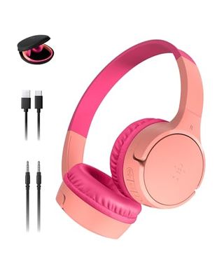 Belkin SoundForm - Mini cuffie wireless per bambini, con microfono integrato, 30 ore di riproduzione e divertenti adesivi, cuffie over-ear per apprendimento online, scuola, viaggi, iPhone, iPad