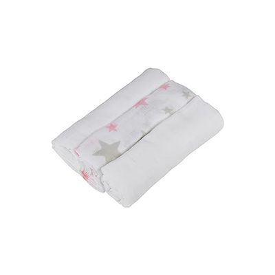 BEBE DOUCEUR, Essen'Ciel Set of 3 100% Cotton Swaddles 70 x 70 cm 1 Printed / 2 Plain