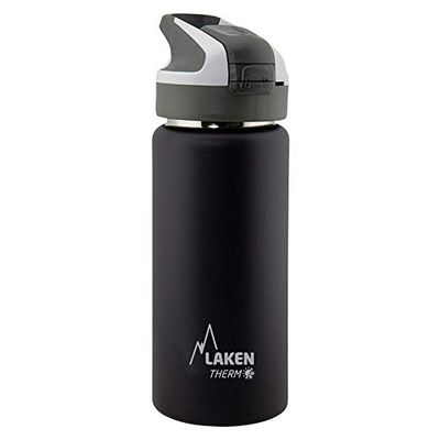 Laken herbruikbare thermische fles top van roestvrij staal met automatische dop en veiligheidssluiting, 500 ml, zwart
