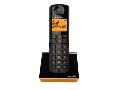 Alcatel S280 noir et orange, mains libres, fonction blocage des appels indesirables, Repertoire 50 noms et numéros