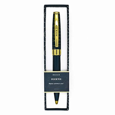 DRAEGER PARIS 1886 - Stylo Bille Rétractable "POUR TOI" - Bleu Nuit et Or - Cadeau Unique Personnalisé - Prise en Main Confortable - Symbolique Forte - Écrin Cadeau Élégant