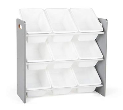 Humble Crew estantería para niños, estantería organizadora para juguetes con 9 cajas de almacenamiento, gris/blanco