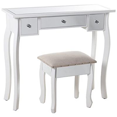 MESA TOCADOR MADERA/ESPEJO+92278 C/TABURETE BLANCO 90X32,5X80CM,TABUR:40X34X43CM
