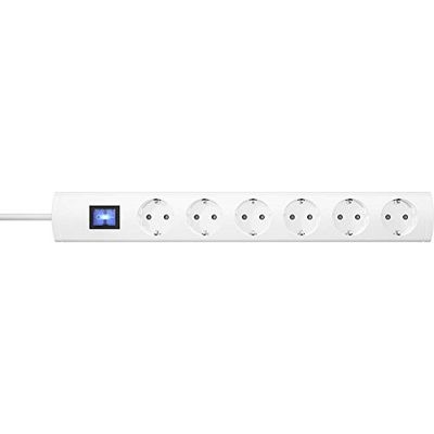 Kopp UNOversal Plus Extensão de 6 tomadas de 3 m com interruptor e grande distância I tomada múltipla roscada com proteção tátil I tomada múltipla interior I branco – 232902015