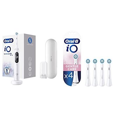 Oral-B iO 7n Go Electric Spazzolino Elettrico Pulizia Professionale, Sbiancante Denti, Protezione Gengive & iO Testine Spazzolino Elettrico, Confezione da 4 pezzi, Gentle Care