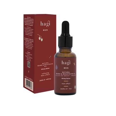 Hagi Whisky Barber Olio Naturale per Barba e Baffi, Conditioining della Barba e della Pelle del Viso, con Olio di Riso, Olio di Avocado, Estratto di Orzo e Luppolo, 30 ml