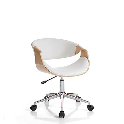 Wink Design Derby Oak Fauteuil de Bureau, métal, chêne, Blanc, Chrome, 54 x 55 x H73 / 83 cm
