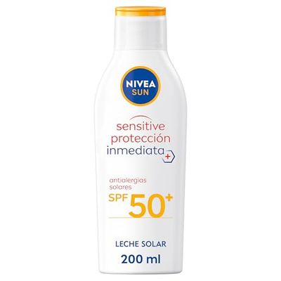NIVEA SUN Sensitive proteção contra alergias solares solares leite solar FP 50 (1 x 200 ml), protetor solar não oleoso para pele sensível, protetor solar resistente à água