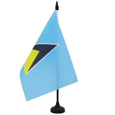 Saint Lucia Table Vlag 14x21 cm - Saint Lucian Desk Vlag 21 x 14 cm - Zwart plastic stokje en voetje - AZ FLAG