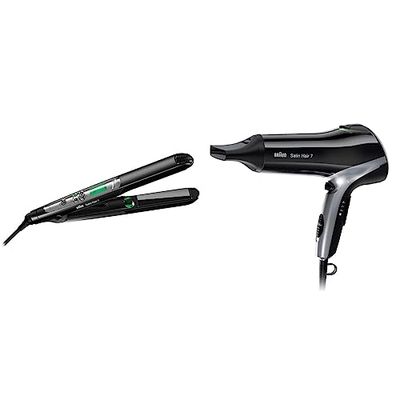 Braun - ES2 MN - Lisseur electrique Satin Hair 7 & Satin Hair 7 IONTEC Sèche-Cheveux, technologie ionique pour donner plus de brillance et dompter les frisottis, Noir, HD710
