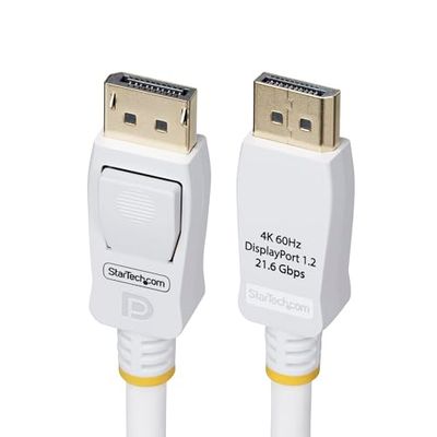 StarTech.com Cable DisplayPort 1.2 Certificado VESA Blanco de 1,8m - Cable DP 1.2 para Monitor - 4K60-21,6Gbps - Pestillo